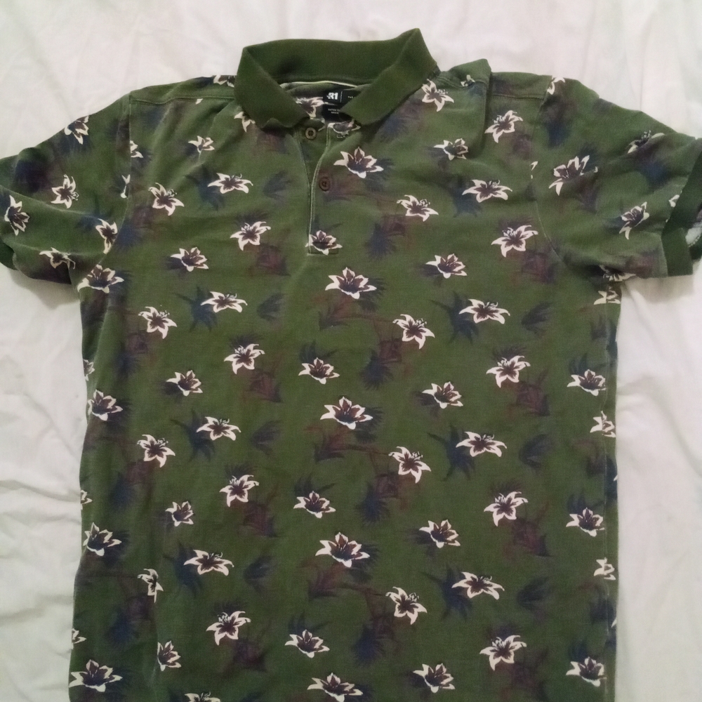 Simons Green Polo Shirt with Floral Print